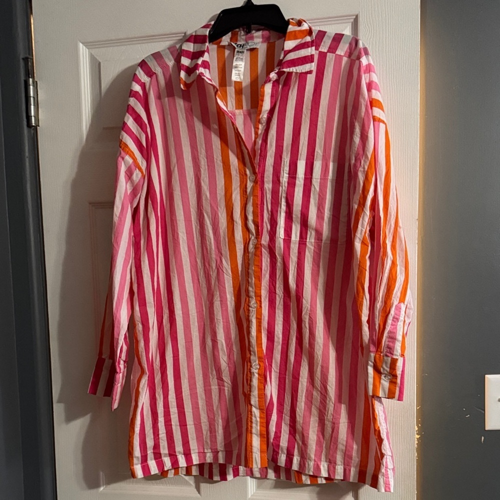 Beach Riot Orange and Pink Striped Shirt